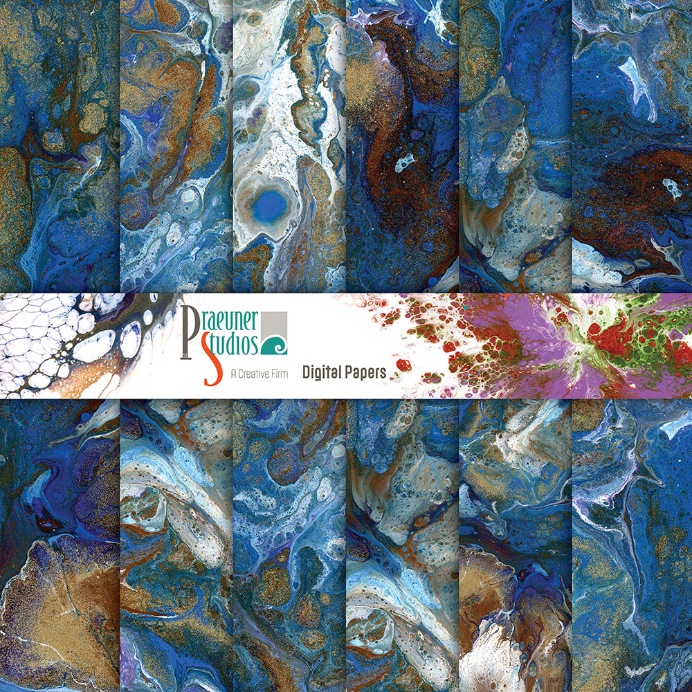 Marble Paper 1 - Blue, Gold, Rust