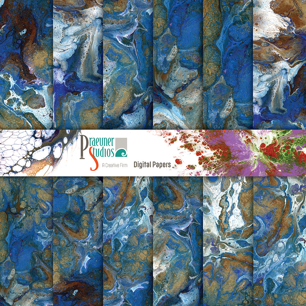 Marble Paper 2 - Blue, Gold, Rust