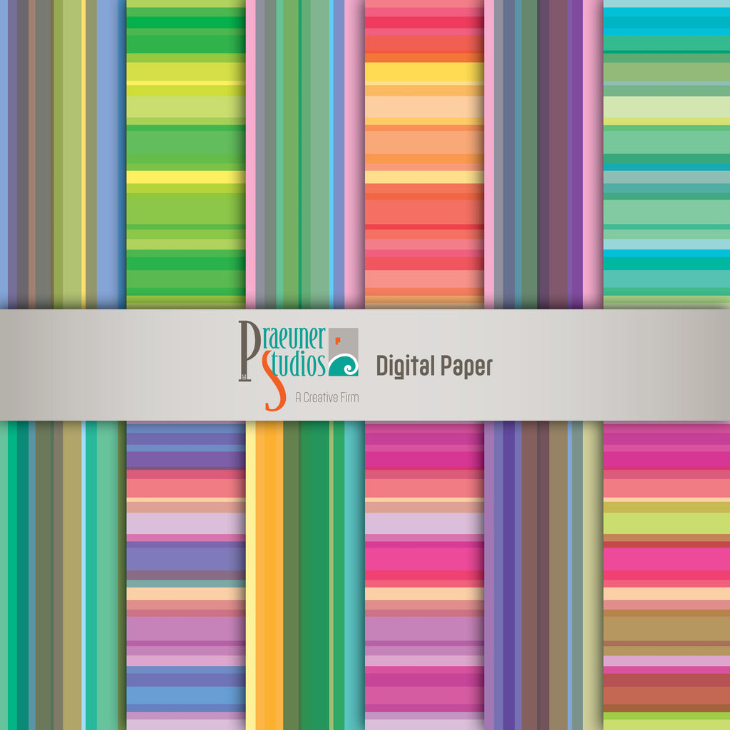 Digital Paper - Stripe Pack 1 - Multi Color Rainbow Lines Abstract Scrap Book