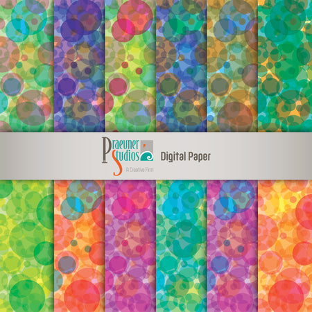 Digital Paper - Circle Pack 1 - Multi Color Rainbow Bubbles Dots Abstract Scrap Book
