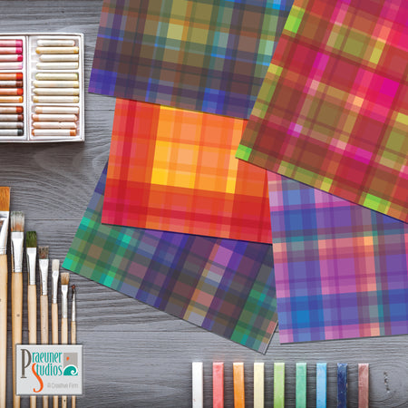 Digital Paper - Plaid Pack 1 - Multi Color Rainbow Lines Abstract Scrap Book