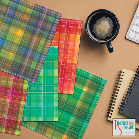 Digital Paper - Plaid Pack 2 - Multi Color Rainbow Lines Abstract Scrap Book