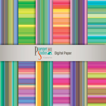 Digital Paper - Stripe Pack 1 - Multi Color Rainbow Lines Abstract Scrap Book