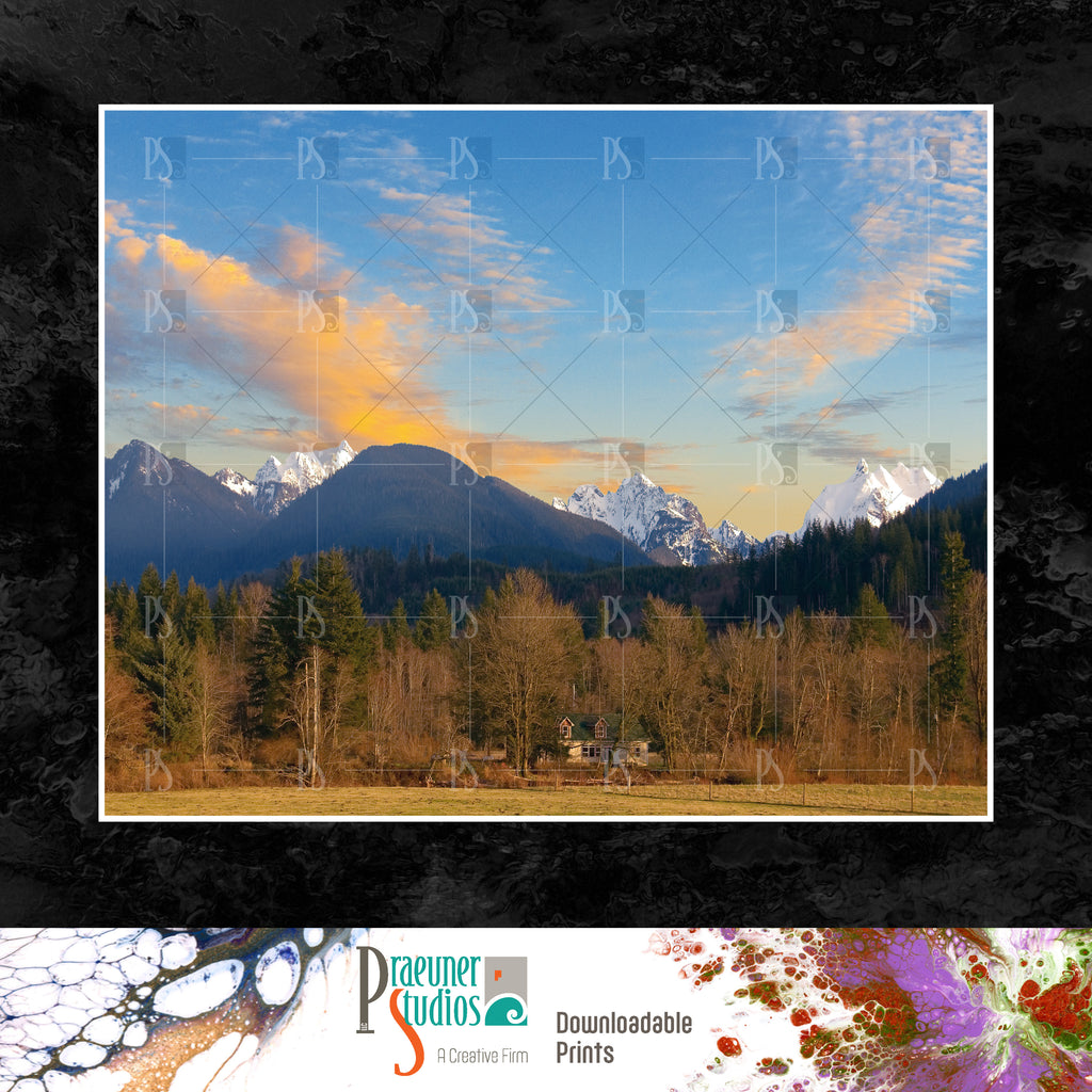 Cascade Mountain Winter Sunset Landscape in Foothills of Washington
