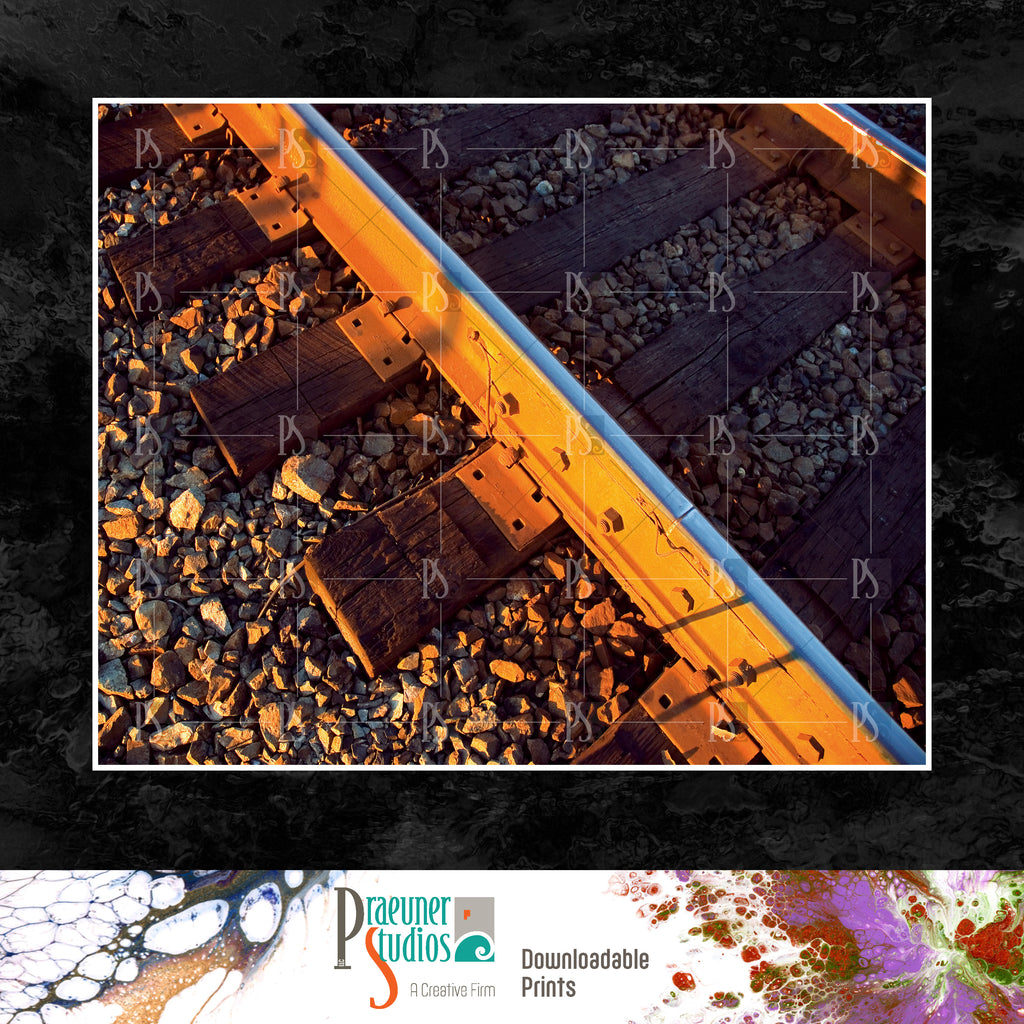 Vibrant Orange Rust Railroad Tracks for Train, High Key Contrast, Industrial, Metal Iron - Landscape