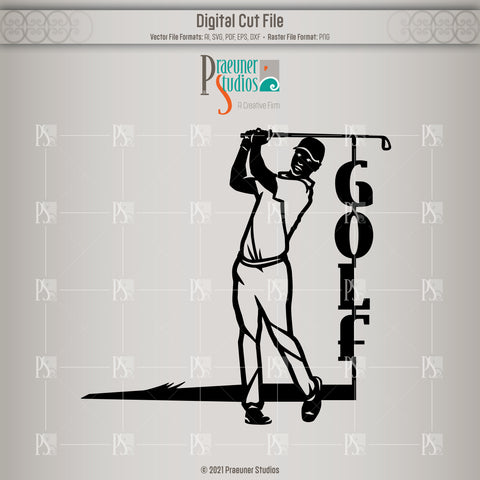 Office Wall Decor, Golfer Hitting Golf Ball CNC, Laser Cut File Stab Art Pattern in multiple formats, Father's day gift for Metal Yard Art