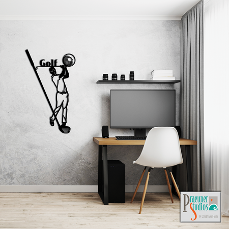 Office Wall Decor, Golfer Hitting Golf Ball CNC, Laser Cut File Stab Art Pattern in multiple formats, Father's day gift for Metal Yard Art