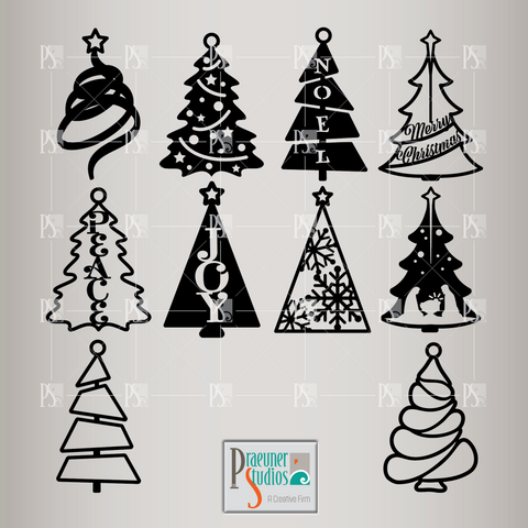 Christmas Tree Ornaments SVG Bundle, Glowforge Files, Laser Cut Files, Digital Art CNC Cut File, Metal Ornament Art, Christmas Decoration.